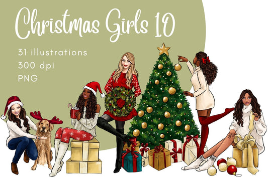 Christmas Girls 10 fashion illustration clipart PNG, sublimation