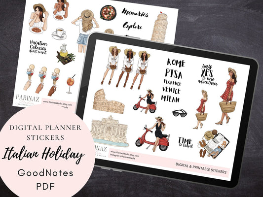 Italian Holiday Pre cropped GoodNotes Stickers, Printable stickers PDF, Planner stickers, instant download